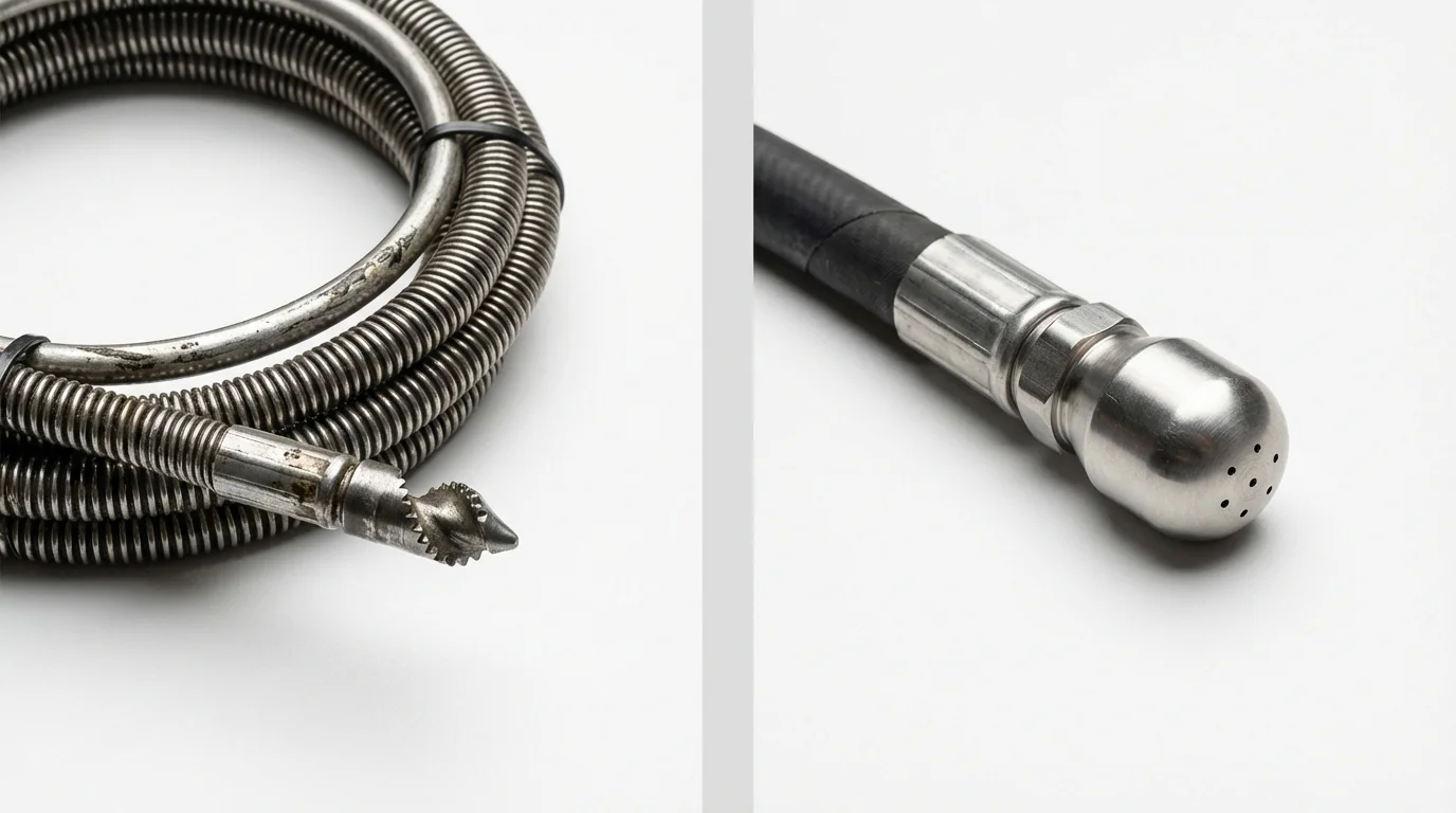 Drain snake cable and hydro jetting nozzle used for drain cleaning in Norristown, PA