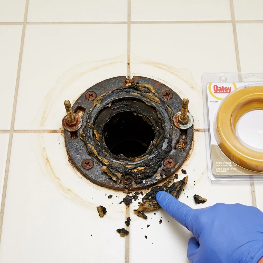 Failed wax ring showing water seepage at the base of a toilet in a Norristown, PA home
