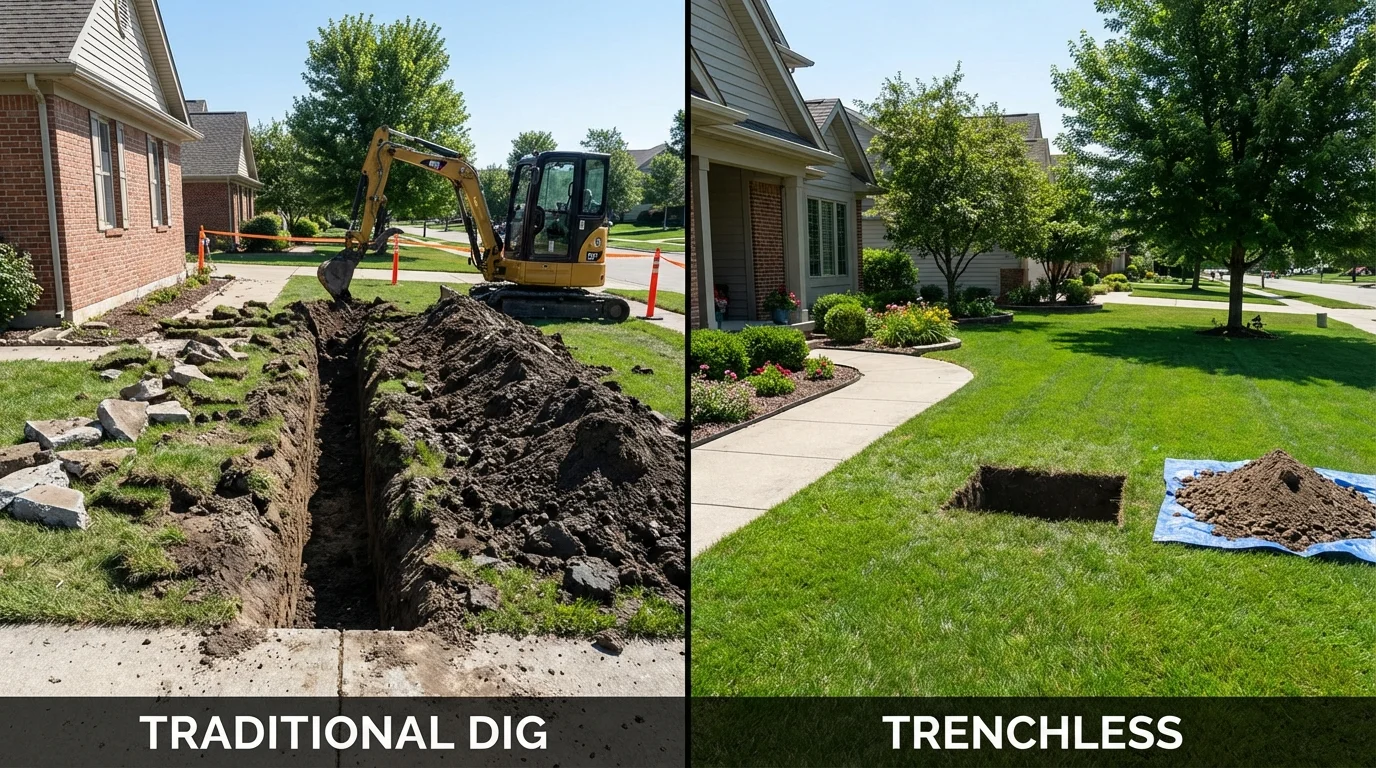 Trenchless sewer repair with minimal yard damage versus traditional excavation in Norristown, PA